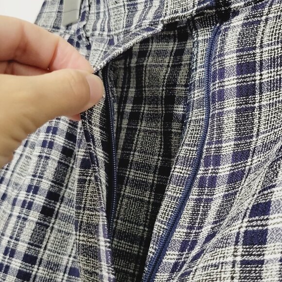 ⭐Tradition Navy Blue White Plaid High Waist Golf Shorts Oversized Preppy Pleated - Picture 5 of 13